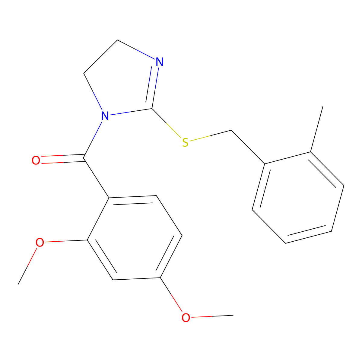 (2,4-Dimethoxyphenyl)-[2-[(2-methylphenyl)methylsulfanyl]-4,5-dihydroimidazol-1-yl]methanone molecular structure, CAS 851801-08-6