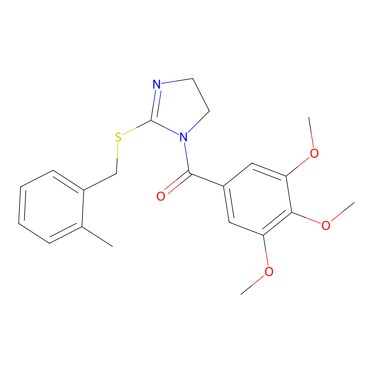 (2-((2-methylbenzyl)thio)-4,5-dihydro-1H-imidazol-1-yl)(3,4,5-trimethoxyphenyl)methanone molecular structure, CAS 851801-14-4