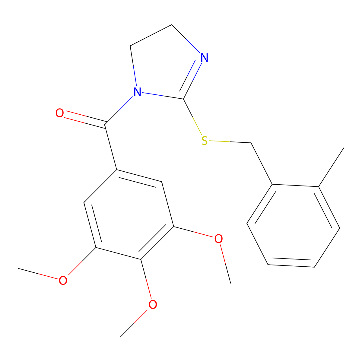 (2-((2-methylbenzyl)thio)-4,5-dihydro-1H-imidazol-1-yl)(3,4,5-trimethoxyphenyl)methanone molecular structure, CAS 851801-14-4