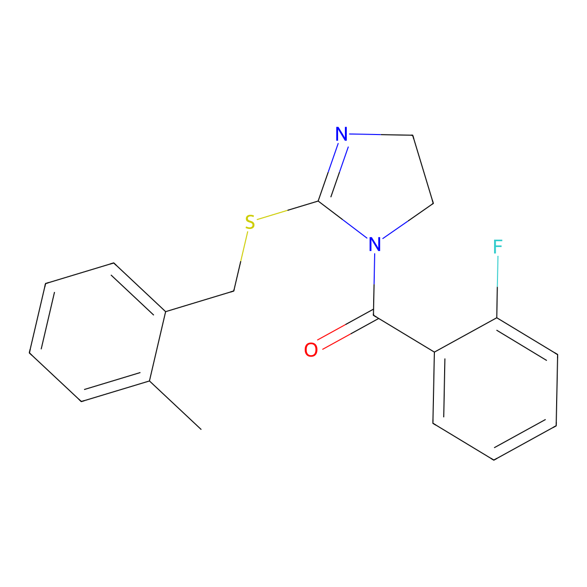 (2-fluorophenyl)(2-((2-methylbenzyl)thio)-4,5-dihydro-1H-imidazol-1-yl)methanone molecular structure, CAS 851801-16-6