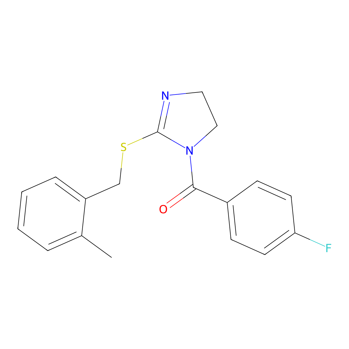 (4-fluorophenyl)(2-((2-methylbenzyl)thio)-4,5-dihydro-1H-imidazol-1-yl)methanone molecular structure, CAS 851801-17-7
