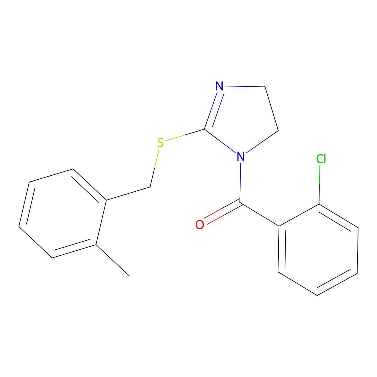 (2-Chlorophenyl)-[2-[(2-methylphenyl)methylsulfanyl]-4,5-dihydroimidazol-1-yl]methanone molecular structure, CAS 851801-18-8