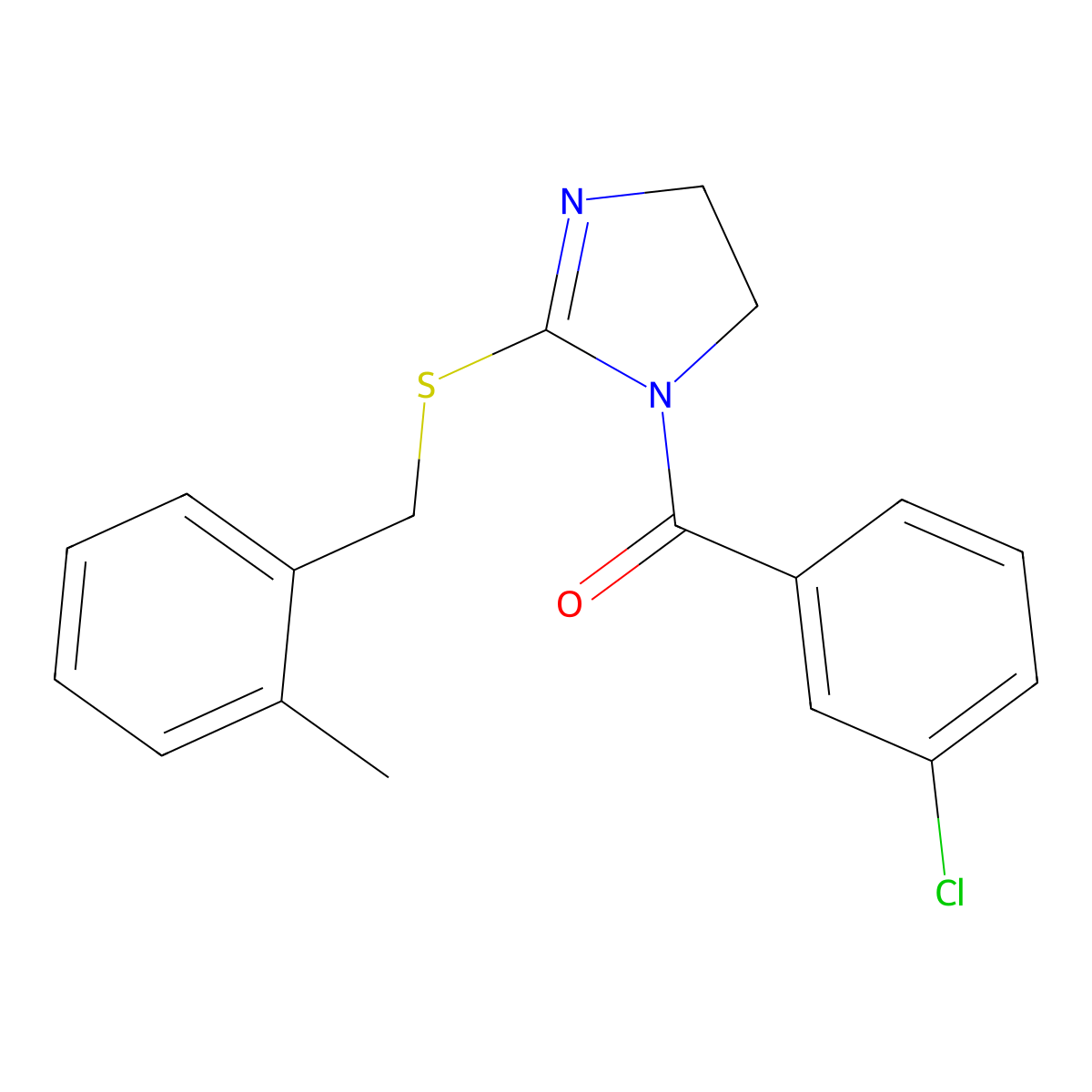 (3-Chlorophenyl)-[2-[(2-methylphenyl)methylsulfanyl]-4,5-dihydroimidazol-1-yl]methanone molecular structure, CAS 851801-19-9