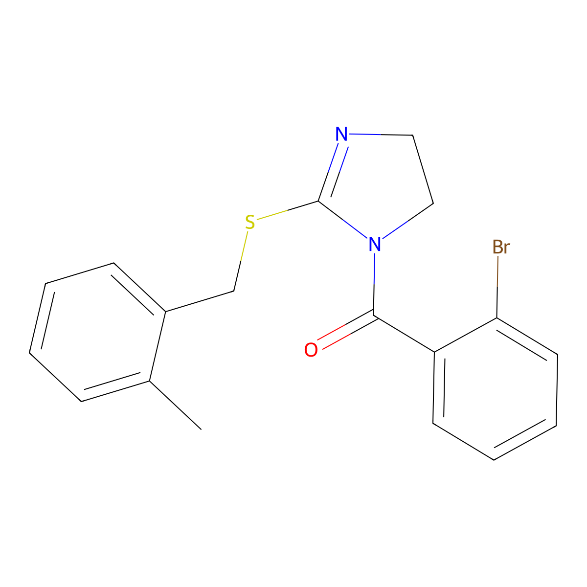 (2-bromophenyl)(2-((2-methylbenzyl)thio)-4,5-dihydro-1H-imidazol-1-yl)methanone molecular structure, CAS 851801-20-2