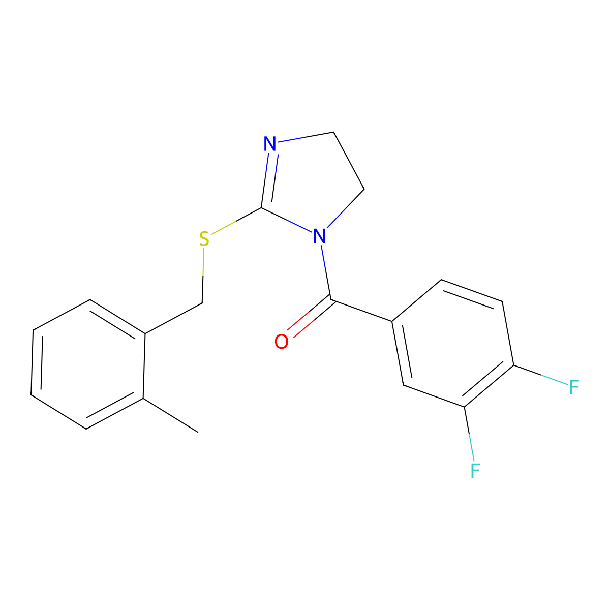 (3,4-difluorophenyl)(2-((2-methylbenzyl)thio)-4,5-dihydro-1H-imidazol-1-yl)methanone molecular structure, CAS 851801-22-4
