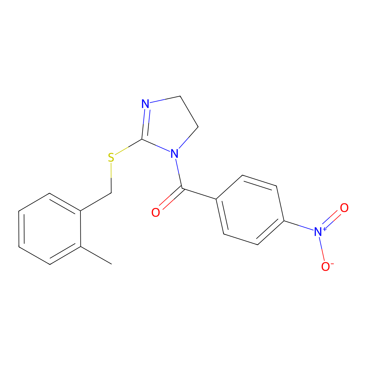 [2-[(2-Methylphenyl)methylsulfanyl]-4,5-dihydroimidazol-1-yl]-(4-nitrophenyl)methanone molecular structure, CAS 851801-25-7