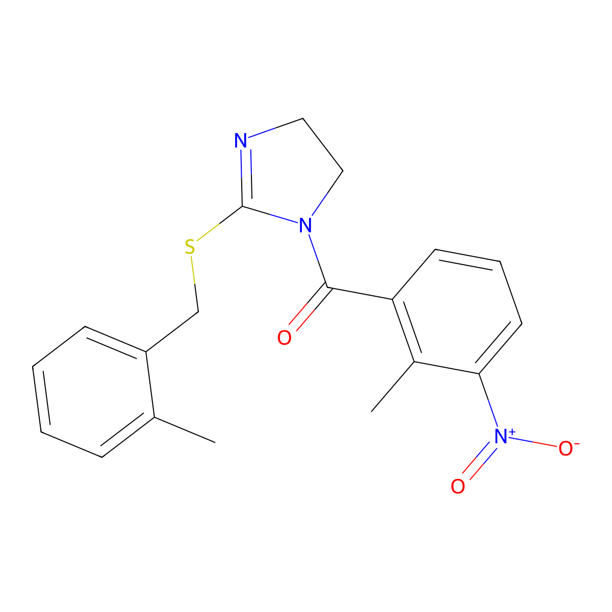 (2-methyl-3-nitrophenyl)(2-((2-methylbenzyl)thio)-4,5-dihydro-1H-imidazol-1-yl)methanone molecular structure, CAS 851801-26-8