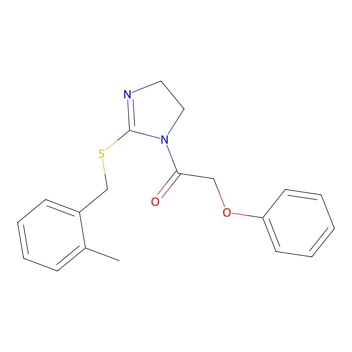 1-[2-[(2-Methylphenyl)methylsulfanyl]-4,5-dihydroimidazol-1-yl]-2-phenoxyethanone molecular structure, CAS 851801-28-0