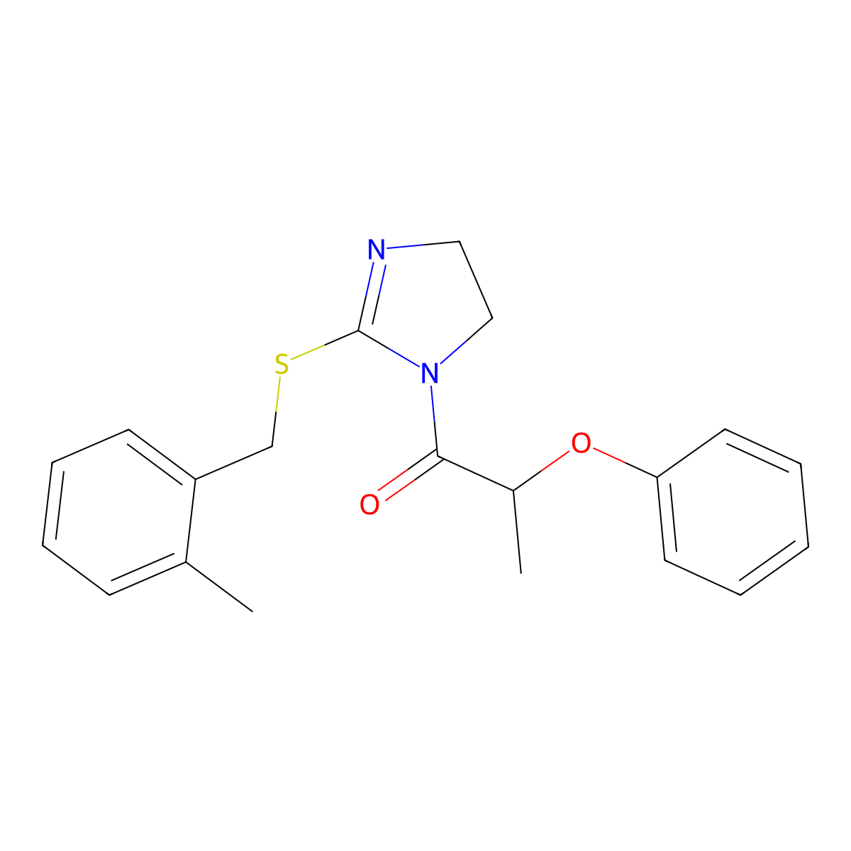 1-[2-[(2-Methylphenyl)methylsulfanyl]-4,5-dihydroimidazol-1-yl]-2-phenoxypropan-1-one molecular structure, CAS 851801-30-4