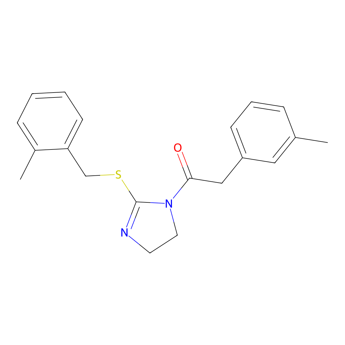 1-(2-((2-methylbenzyl)thio)-4,5-dihydro-1H-imidazol-1-yl)-2-(m-tolyl)ethanone molecular structure, CAS 851801-37-1