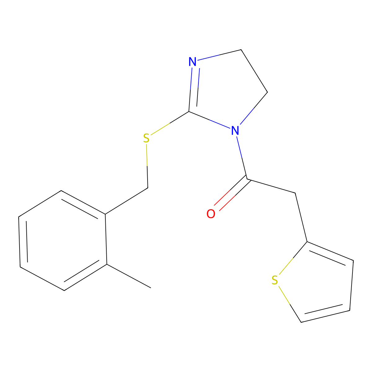 1-(2-((2-methylbenzyl)thio)-4,5-dihydro-1H-imidazol-1-yl)-2-(thiophen-2-yl)ethanone molecular structure, CAS 851801-38-2