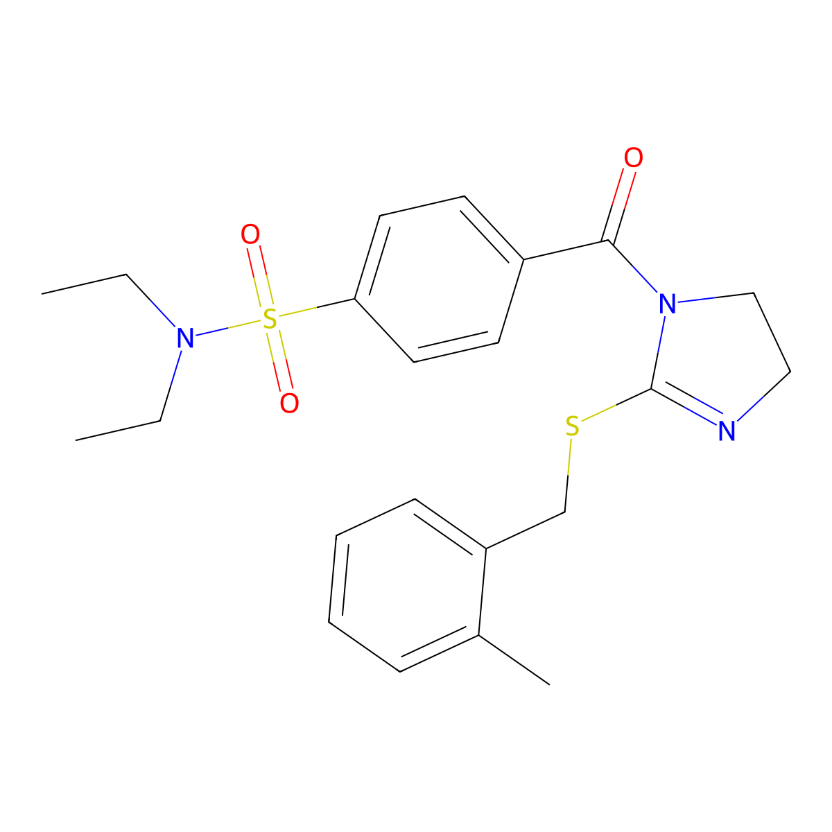 N,N-diethyl-4-[2-[(2-methylphenyl)methylsulfanyl]-4,5-dihydroimidazole-1-carbonyl]benzenesulfonamide molecular structure, CAS 851801-40-6
