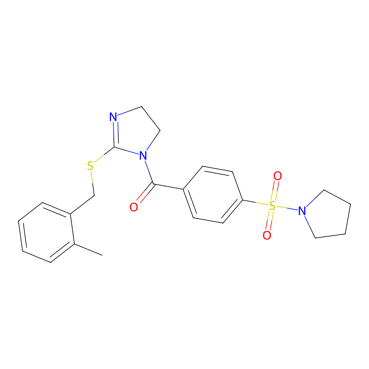(2-((2-methylbenzyl)thio)-4,5-dihydro-1H-imidazol-1-yl)(4-(pyrrolidin-1-ylsulfonyl)phenyl)methanone molecular structure, CAS 851801-41-7
