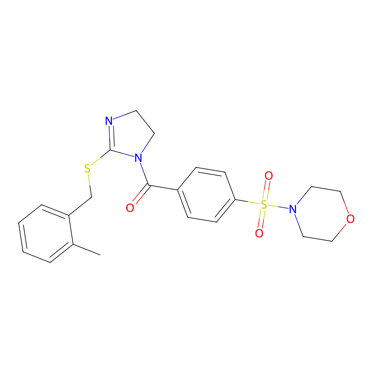 (2-((2-methylbenzyl)thio)-4,5-dihydro-1H-imidazol-1-yl)(4-(morpholinosulfonyl)phenyl)methanone molecular structure, CAS 851801-42-8
