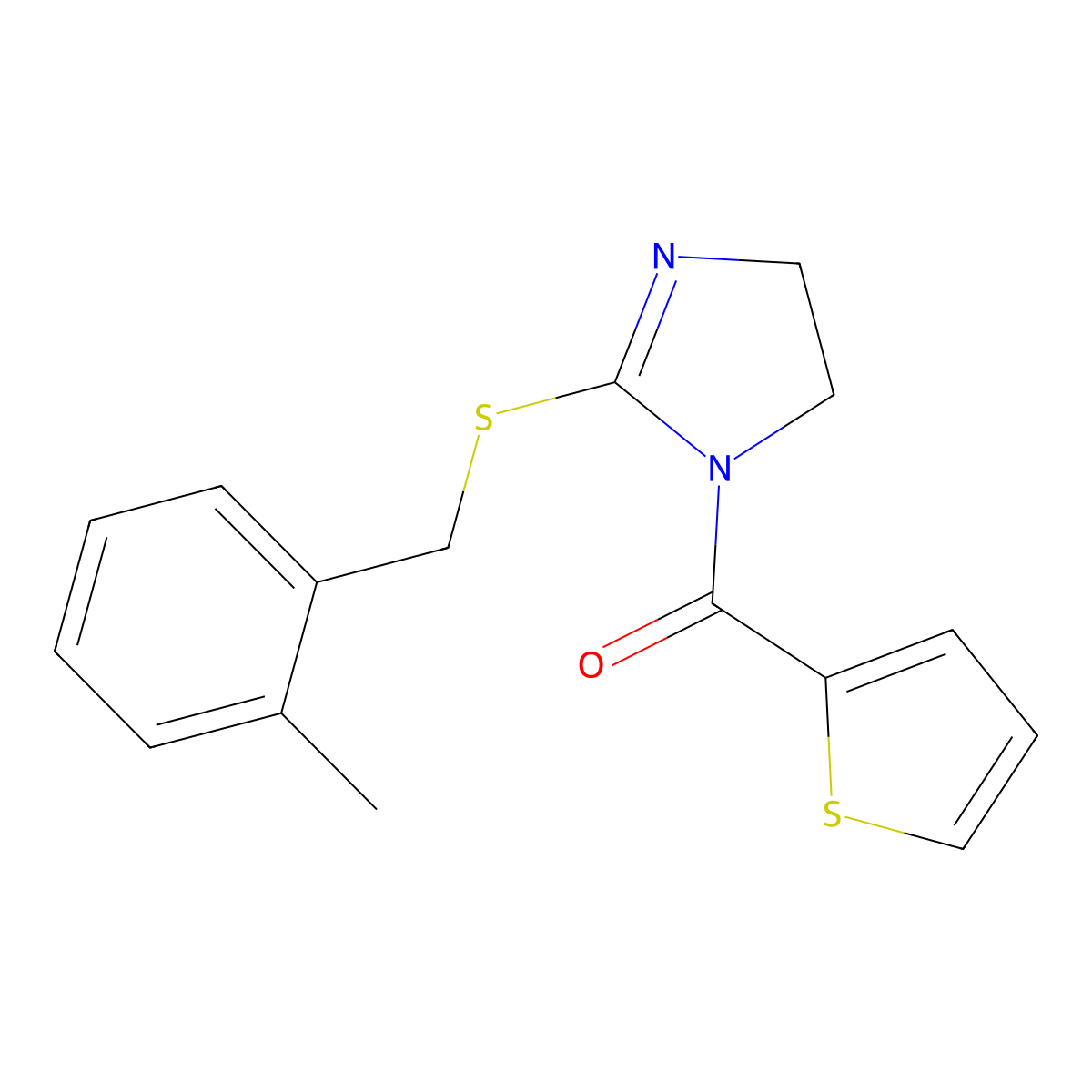 (2-((2-methylbenzyl)thio)-4,5-dihydro-1H-imidazol-1-yl)(thiophen-2-yl)methanone molecular structure, CAS 851801-43-9
