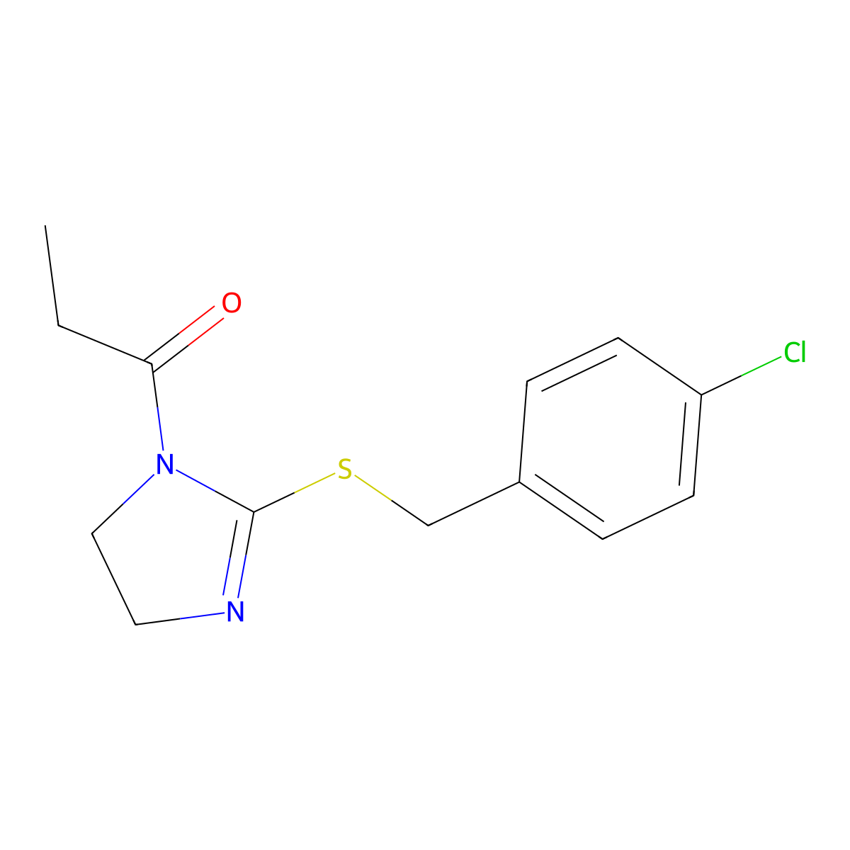 1-(2-((4-chlorobenzyl)thio)-4,5-dihydro-1H-imidazol-1-yl)propan-1-one molecular structure, CAS 851801-46-2