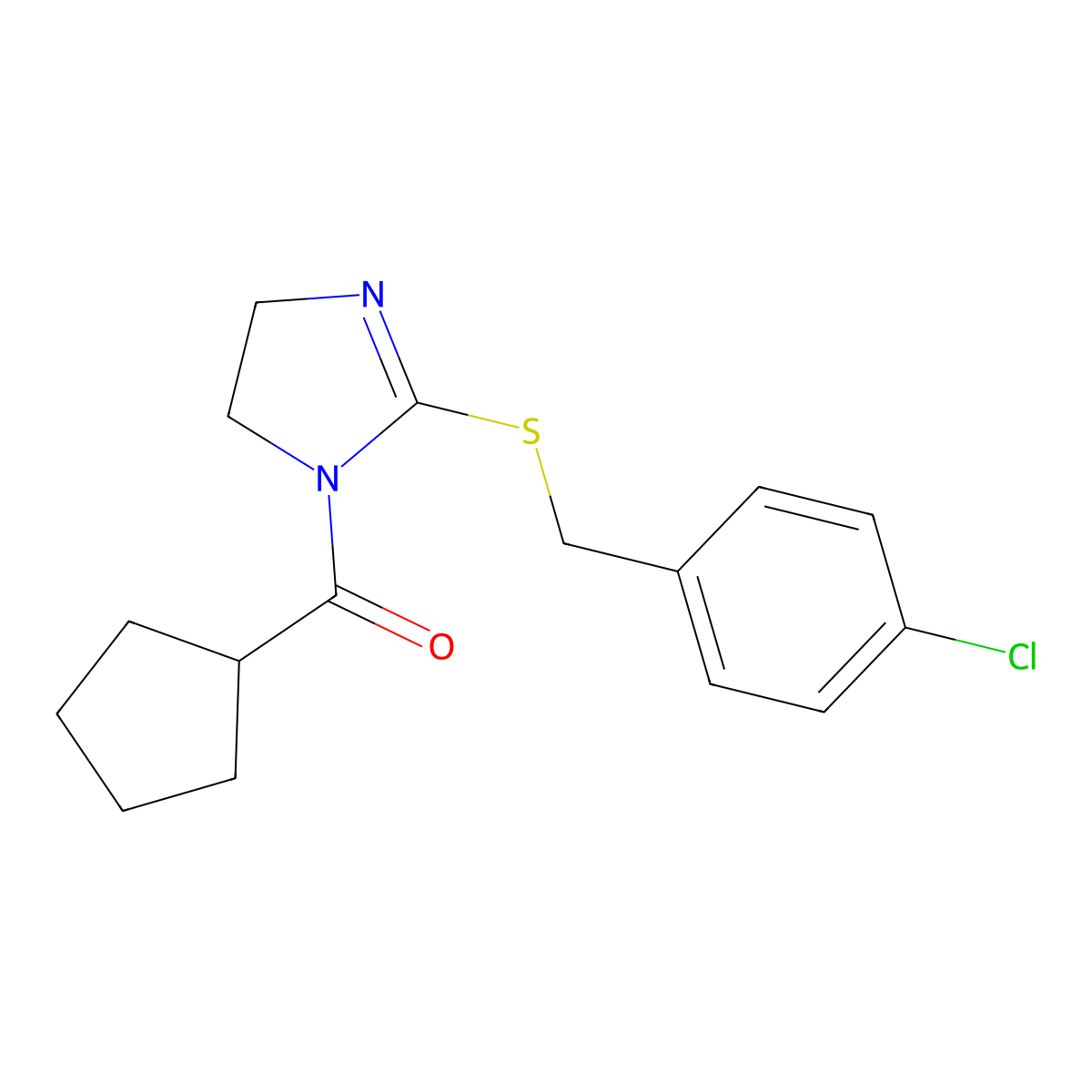 (2-((4-chlorobenzyl)thio)-4,5-dihydro-1H-imidazol-1-yl)(cyclopentyl)methanone molecular structure, CAS 851801-48-4