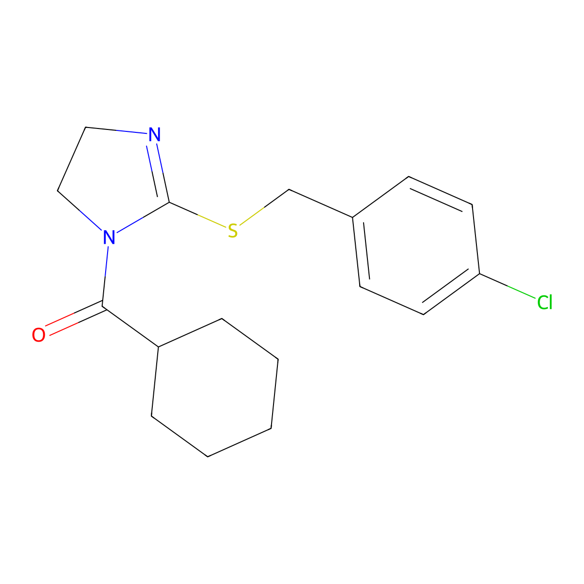 [2-[(4-Chlorophenyl)methylsulfanyl]-4,5-dihydroimidazol-1-yl]-cyclohexylmethanone molecular structure, CAS 851801-49-5