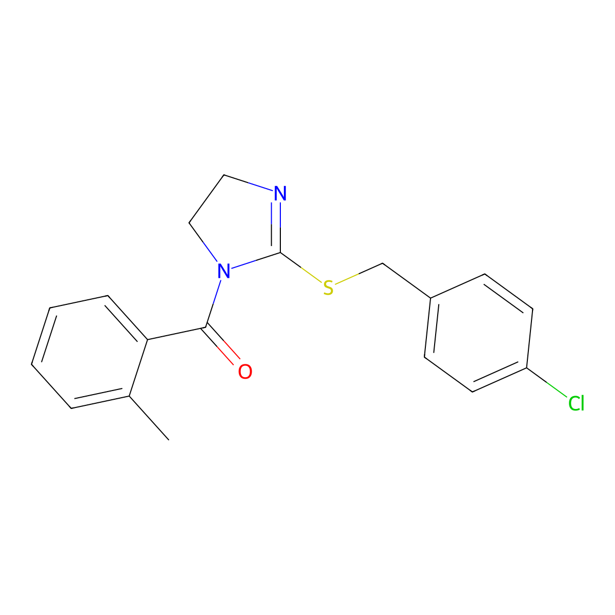 (2-((4-chlorobenzyl)thio)-4,5-dihydro-1H-imidazol-1-yl)(o-tolyl)methanone molecular structure, CAS 851801-52-0