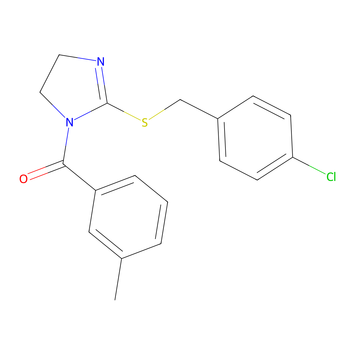 (2-((4-chlorobenzyl)thio)-4,5-dihydro-1H-imidazol-1-yl)(m-tolyl)methanone molecular structure, CAS 851801-53-1