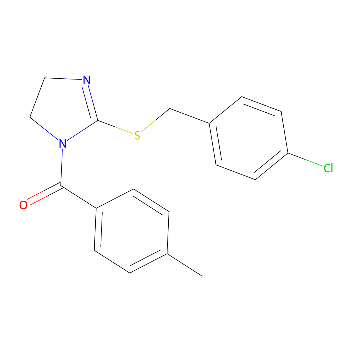 (2-((4-chlorobenzyl)thio)-4,5-dihydro-1H-imidazol-1-yl)(p-tolyl)methanone molecular structure, CAS 851801-54-2