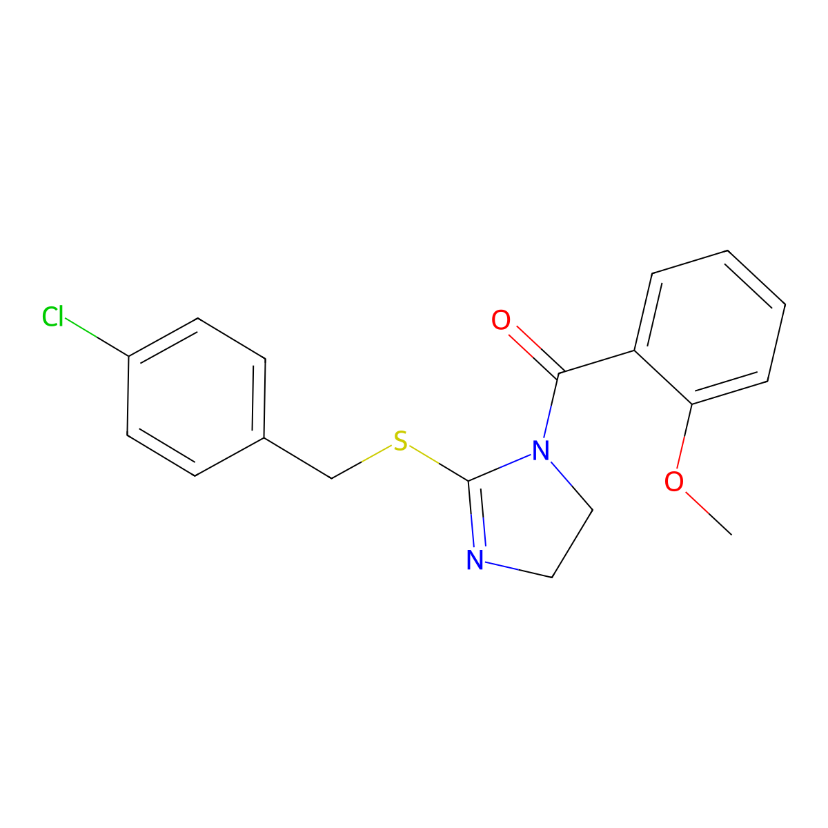 (2-((4-chlorobenzyl)thio)-4,5-dihydro-1H-imidazol-1-yl)(2-methoxyphenyl)methanone molecular structure, CAS 851801-55-3