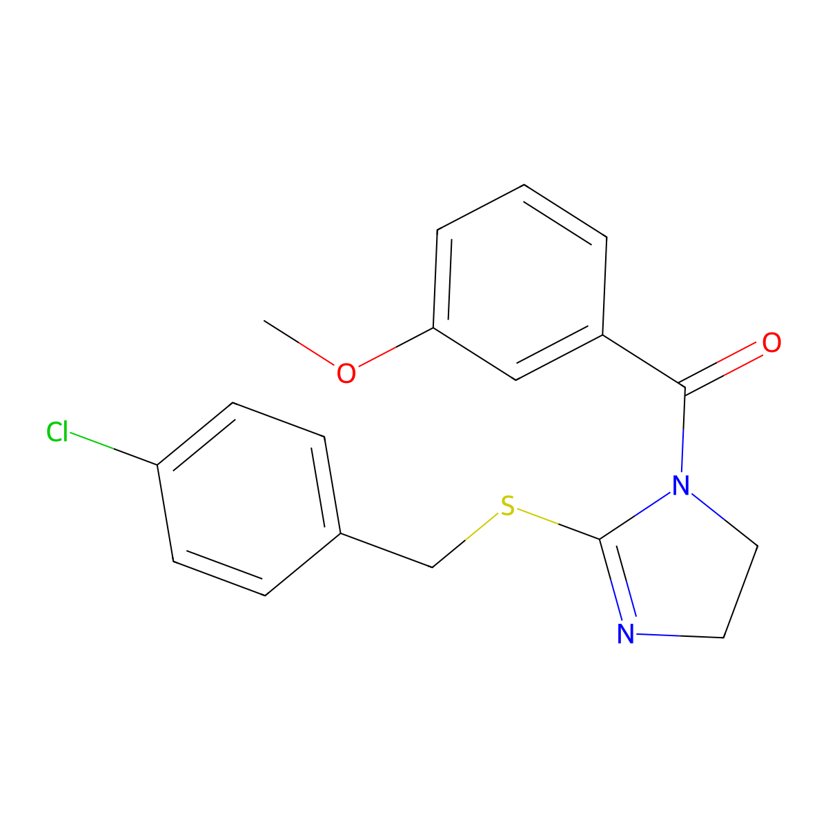 (2-((4-chlorobenzyl)thio)-4,5-dihydro-1H-imidazol-1-yl)(3-methoxyphenyl)methanone molecular structure, CAS 851801-56-4
