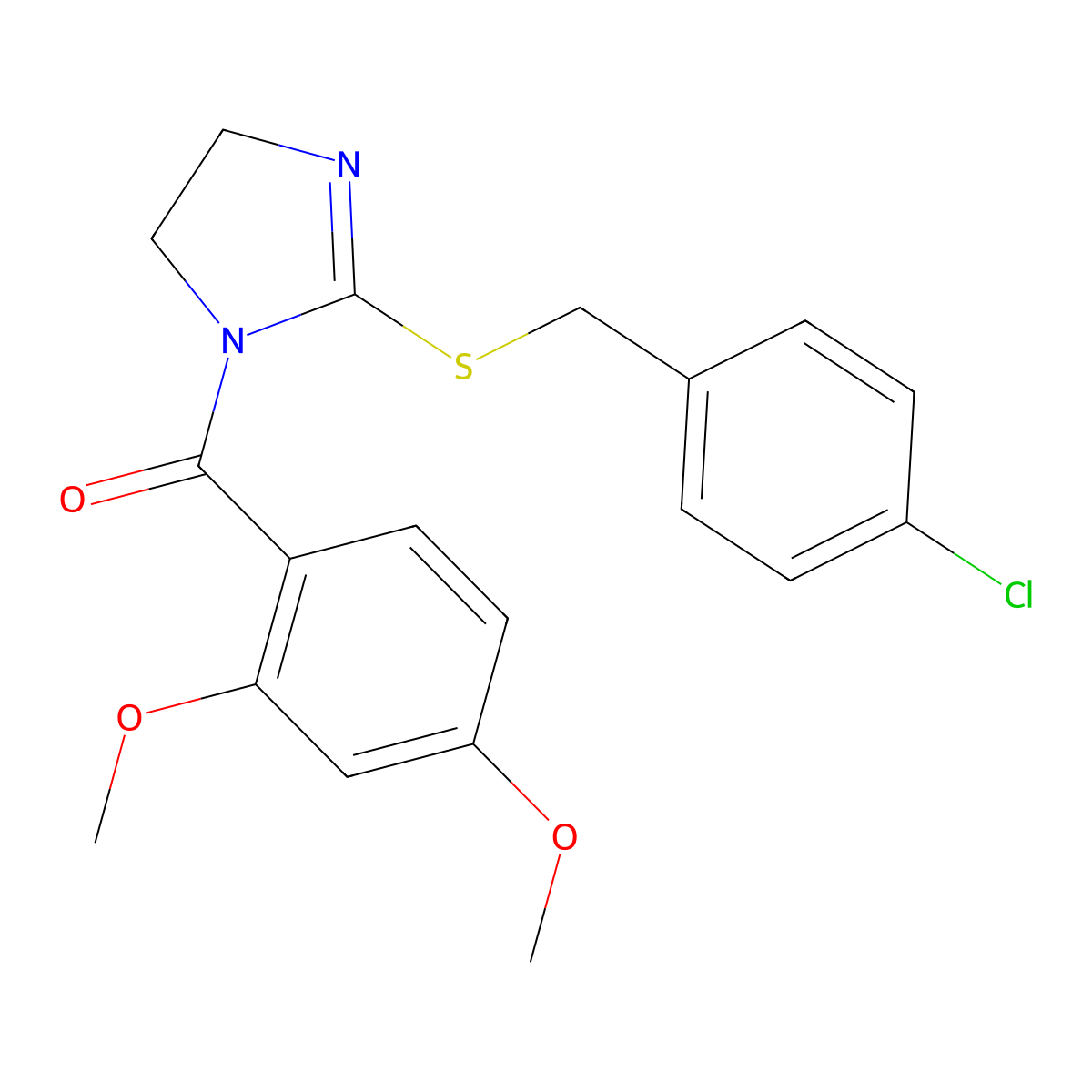 (2-((4-chlorobenzyl)thio)-4,5-dihydro-1H-imidazol-1-yl)(2,4-dimethoxyphenyl)methanone molecular structure, CAS 851801-60-0