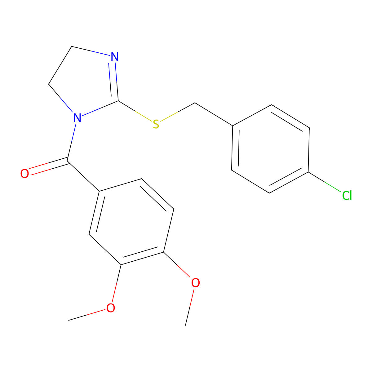 (2-((4-chlorobenzyl)thio)-4,5-dihydro-1H-imidazol-1-yl)(3,4-dimethoxyphenyl)methanone molecular structure, CAS 851801-61-1