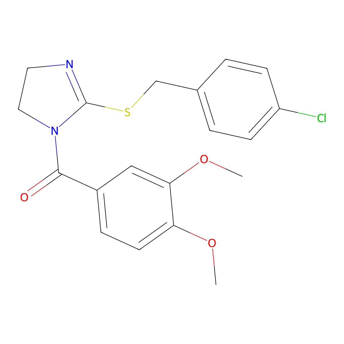 (2-((4-chlorobenzyl)thio)-4,5-dihydro-1H-imidazol-1-yl)(3,4-dimethoxyphenyl)methanone molecular structure, CAS 851801-61-1
