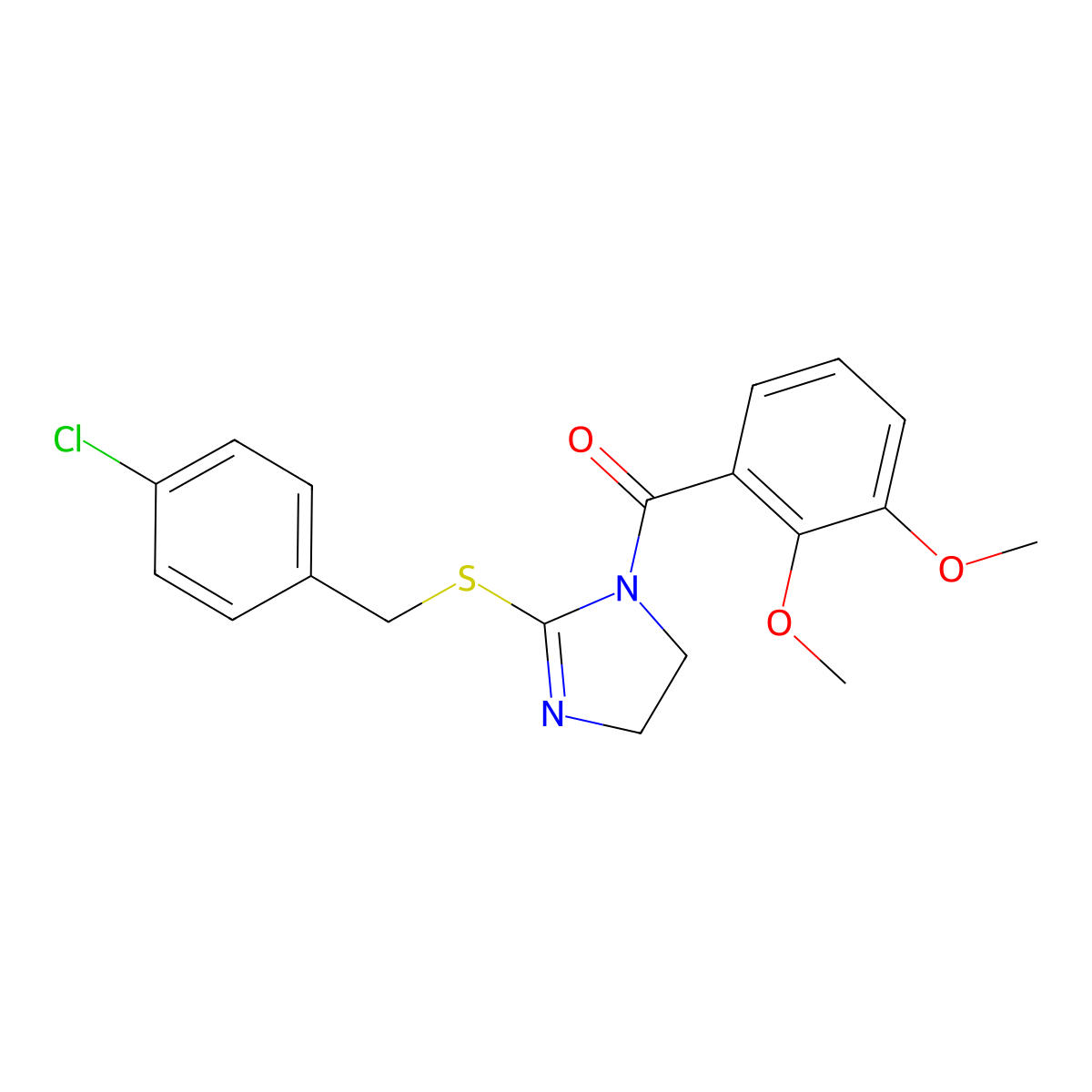 (2-((4-chlorobenzyl)thio)-4,5-dihydro-1H-imidazol-1-yl)(2,3-dimethoxyphenyl)methanone molecular structure, CAS 851801-62-2