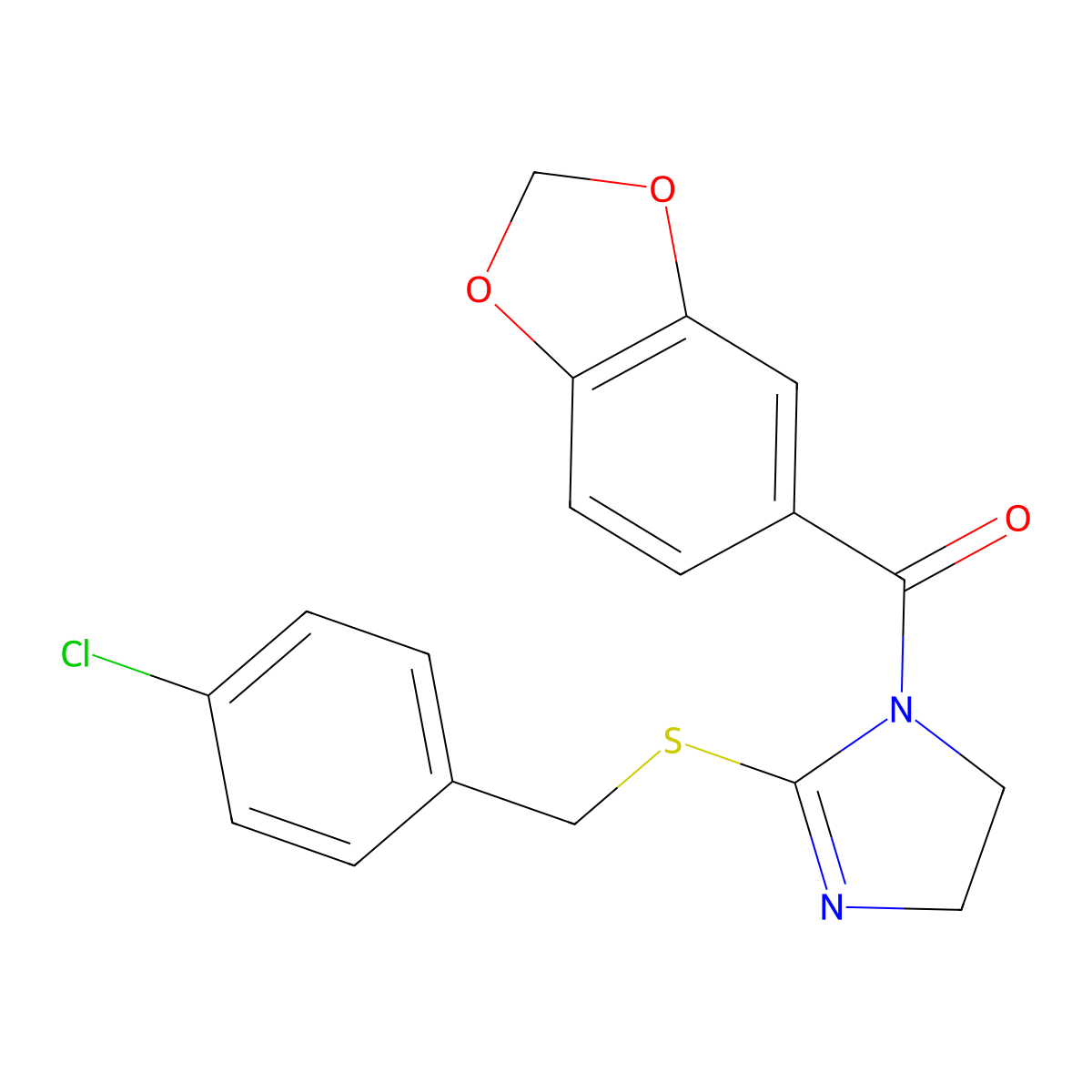 benzo[d][1,3]dioxol-5-yl(2-((4-chlorobenzyl)thio)-4,5-dihydro-1H-imidazol-1-yl)methanone molecular structure, CAS 851801-65-5