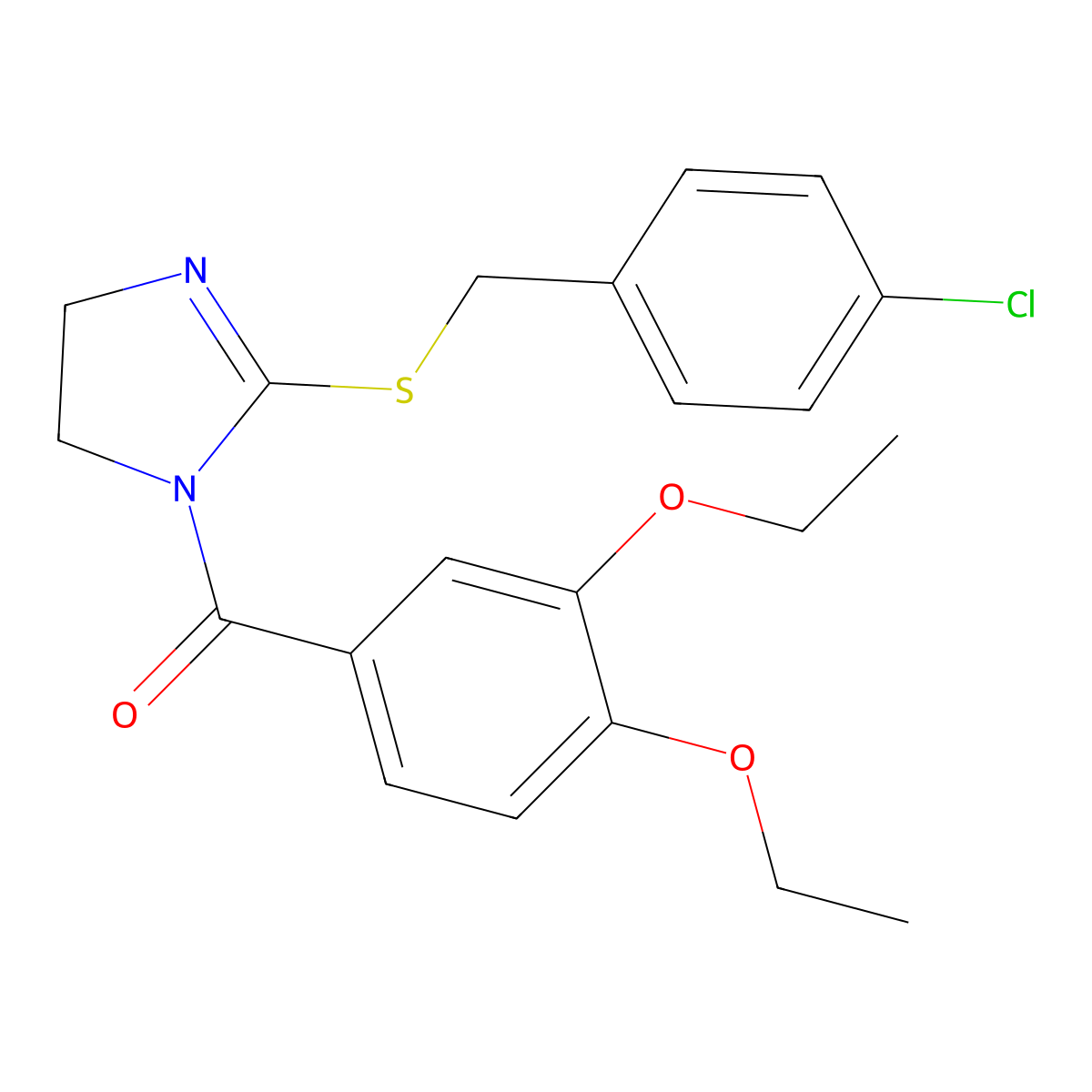 (2-((4-chlorobenzyl)thio)-4,5-dihydro-1H-imidazol-1-yl)(3,4-diethoxyphenyl)methanone molecular structure, CAS 851801-66-6