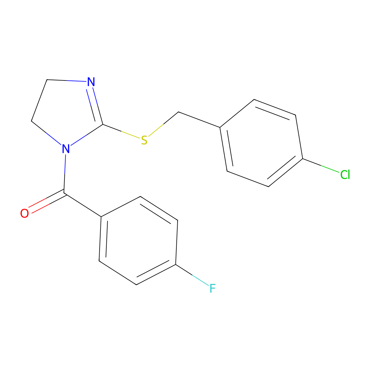 [2-[(4-Chlorophenyl)methylsulfanyl]-4,5-dihydroimidazol-1-yl]-(4-fluorophenyl)methanone molecular structure, CAS 851801-71-3