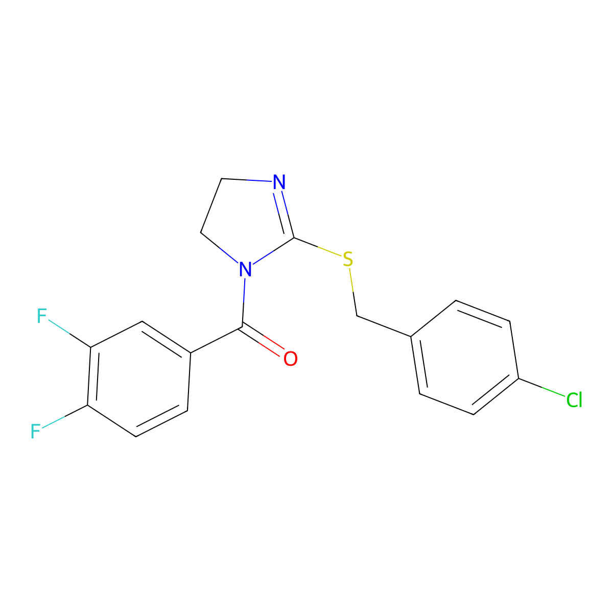 [2-[(4-Chlorophenyl)methylsulfanyl]-4,5-dihydroimidazol-1-yl]-(3,4-difluorophenyl)methanone molecular structure, CAS 851801-73-5