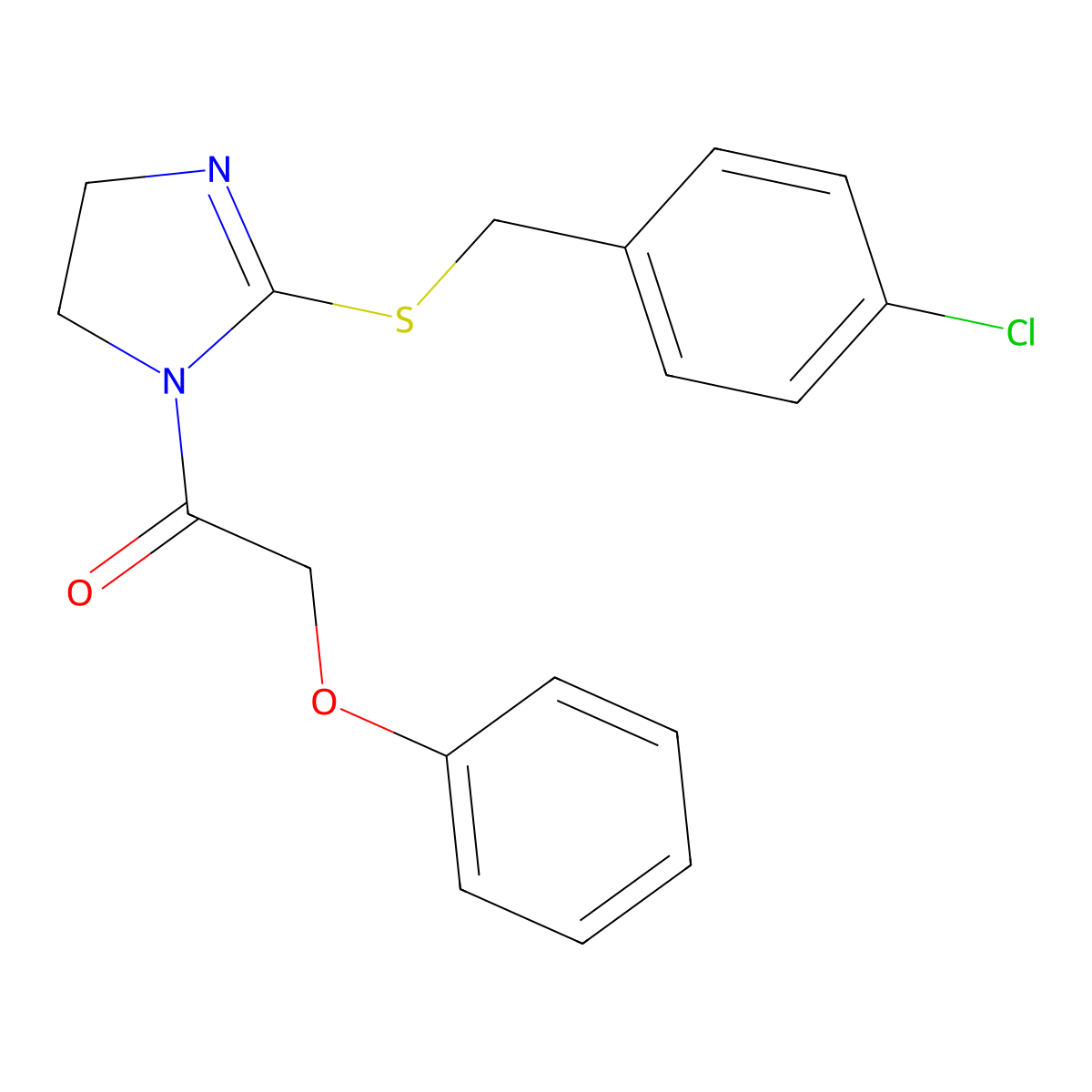 1-[2-[(4-Chlorophenyl)methylsulfanyl]-4,5-dihydroimidazol-1-yl]-2-phenoxyethanone molecular structure, CAS 851801-74-6