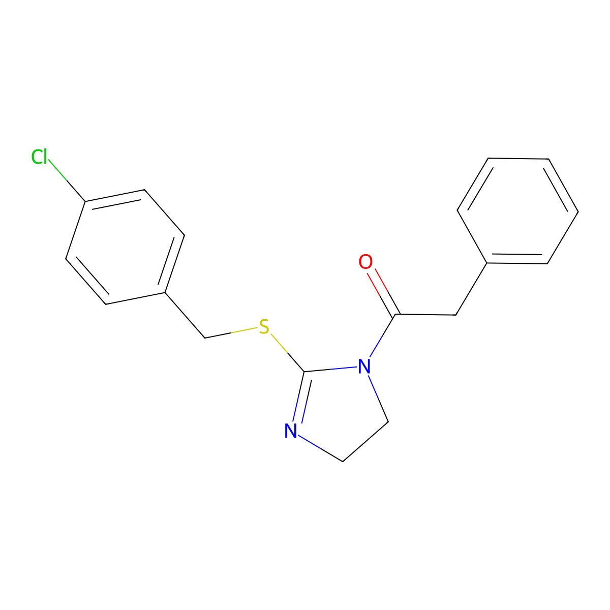 1-[2-[(4-Chlorophenyl)methylsulfanyl]-4,5-dihydroimidazol-1-yl]-2-phenylethanone molecular structure, CAS 851801-78-0
