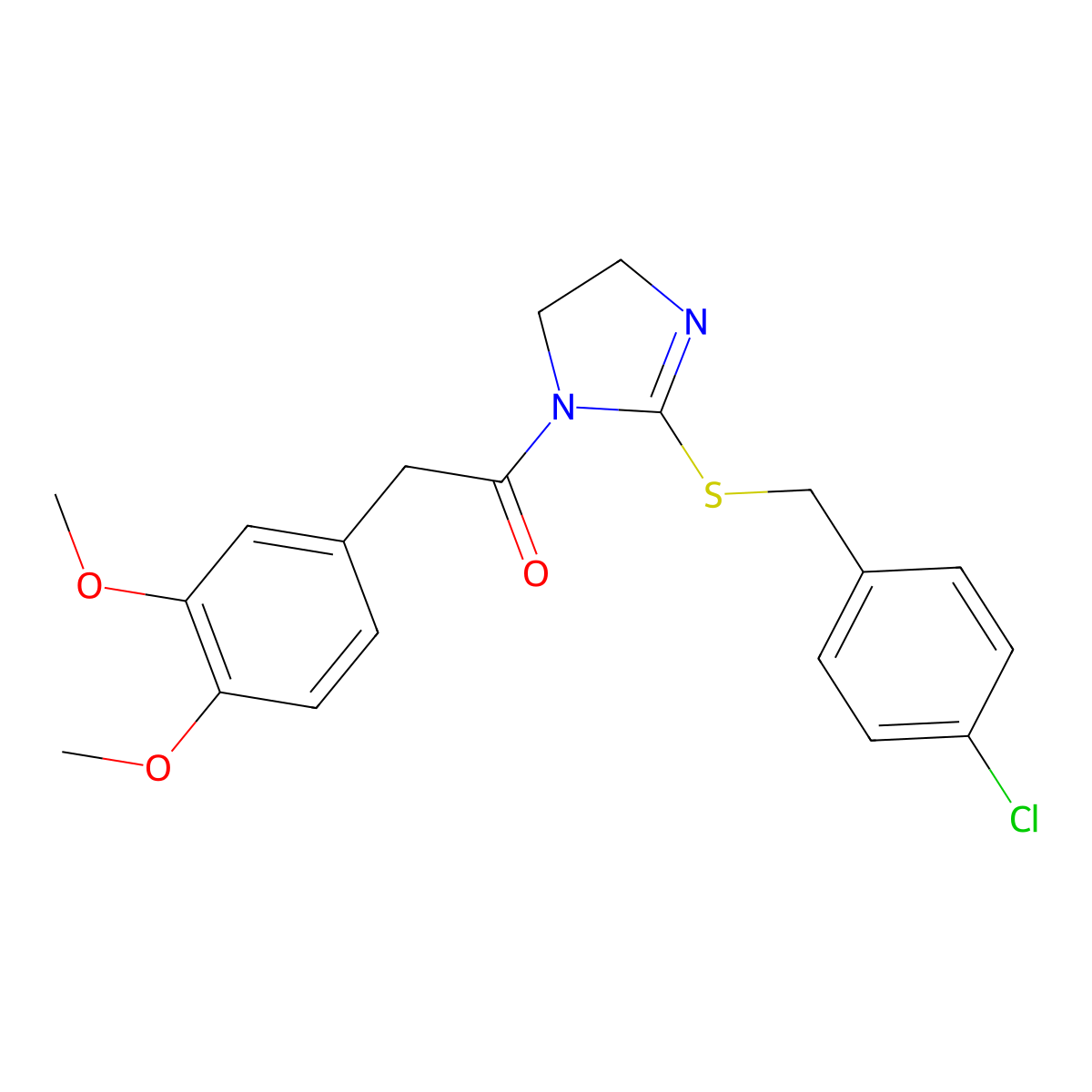 1-[2-[(4-Chlorophenyl)methylsulfanyl]-4,5-dihydroimidazol-1-yl]-2-(3,4-dimethoxyphenyl)ethanone molecular structure, CAS 851801-81-5