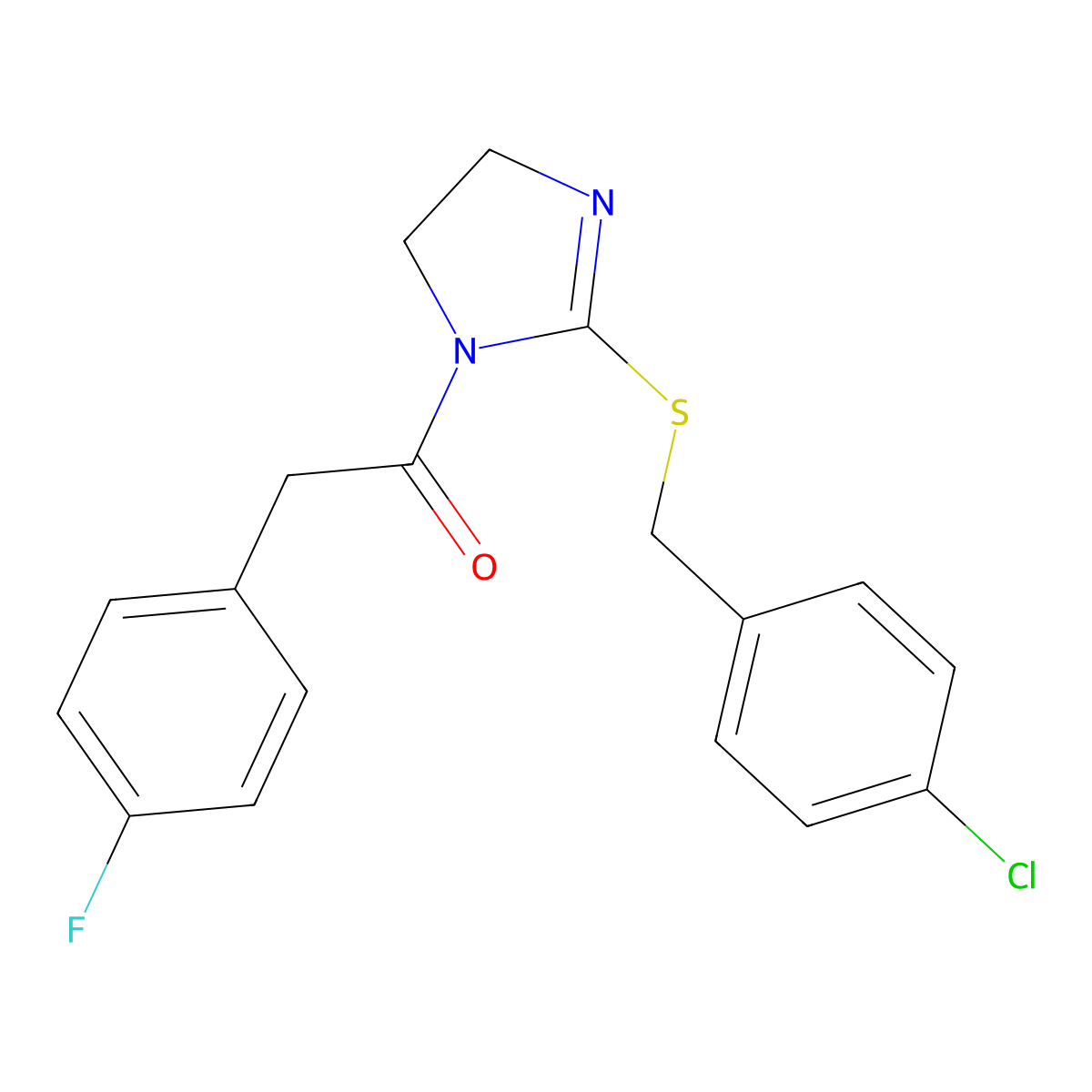1-(2-((4-chlorobenzyl)thio)-4,5-dihydro-1H-imidazol-1-yl)-2-(4-fluorophenyl)ethanone molecular structure, CAS 851801-85-9