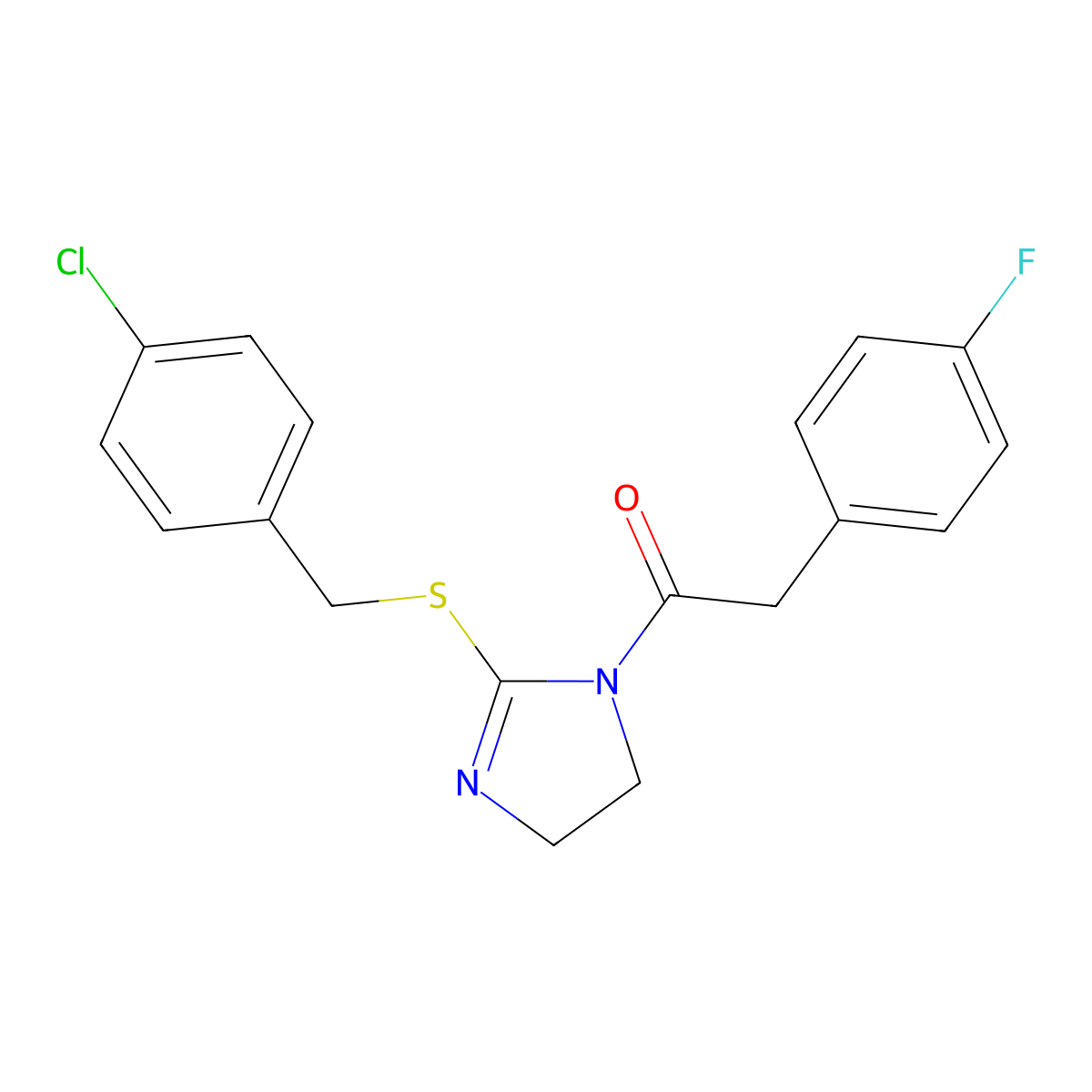 1-(2-((4-chlorobenzyl)thio)-4,5-dihydro-1H-imidazol-1-yl)-2-(4-fluorophenyl)ethanone molecular structure, CAS 851801-85-9