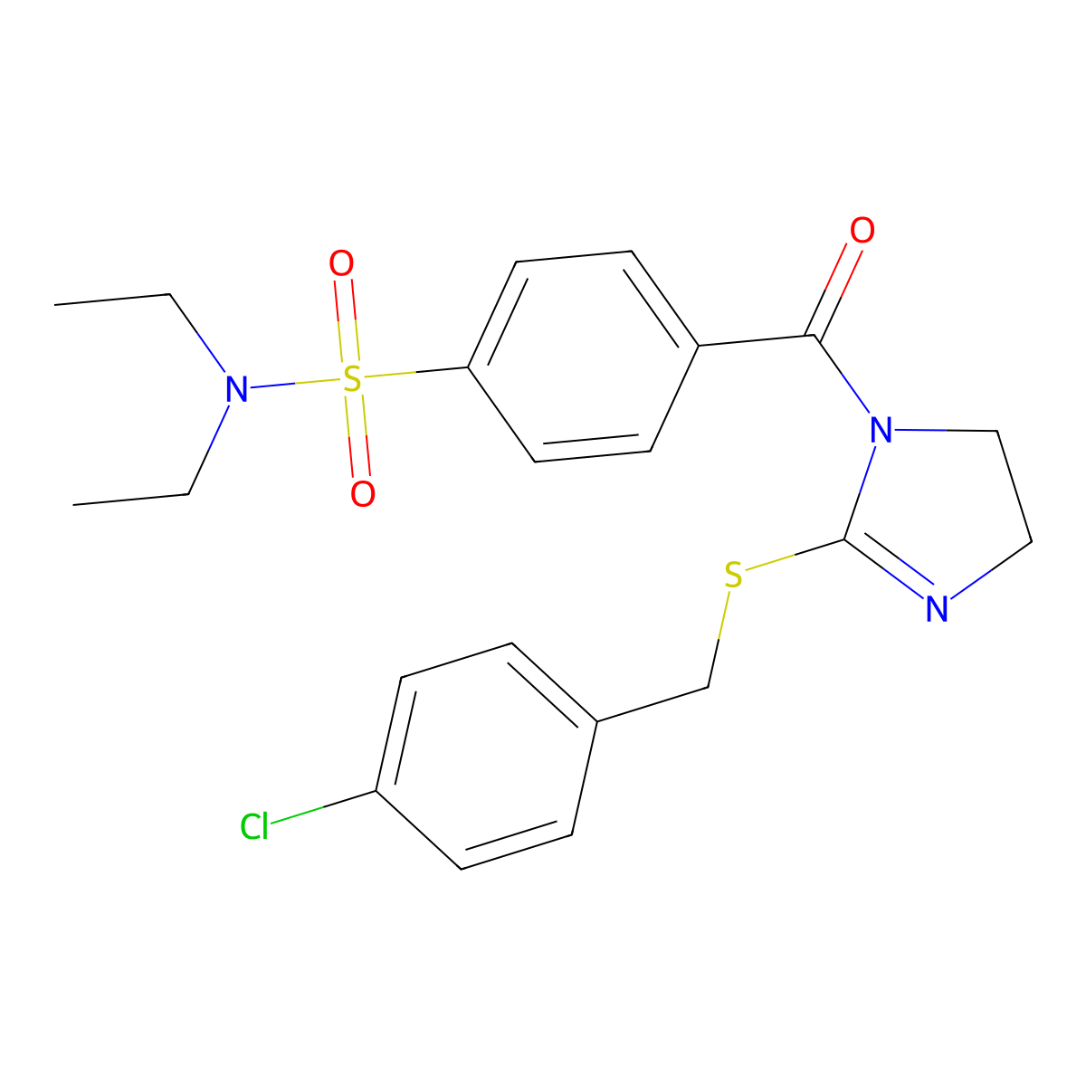 4-[2-[(4-chlorophenyl)methylsulfanyl]-4,5-dihydroimidazole-1-carbonyl]-N,N-diethylbenzenesulfonamide molecular structure, CAS 851801-91-7
