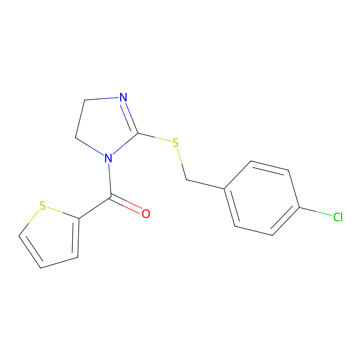 [2-[(4-Chlorophenyl)methylsulfanyl]-4,5-dihydroimidazol-1-yl]-thiophen-2-ylmethanone molecular structure, CAS 851802-01-2