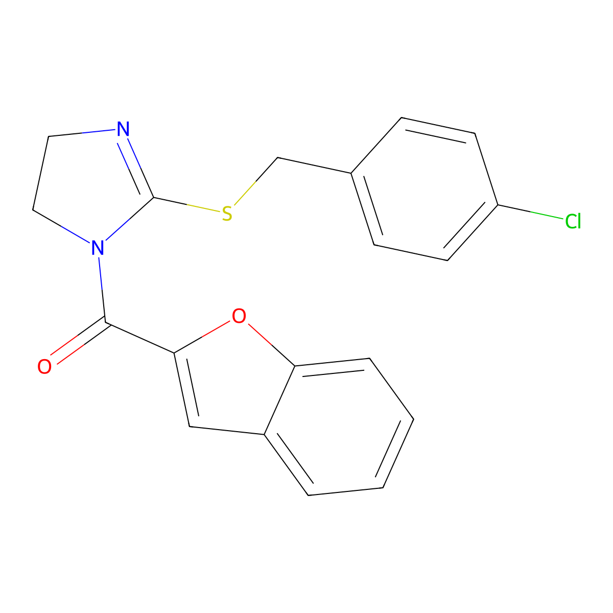benzofuran-2-yl(2-((4-chlorobenzyl)thio)-4,5-dihydro-1H-imidazol-1-yl)methanone molecular structure, CAS 851802-03-4
