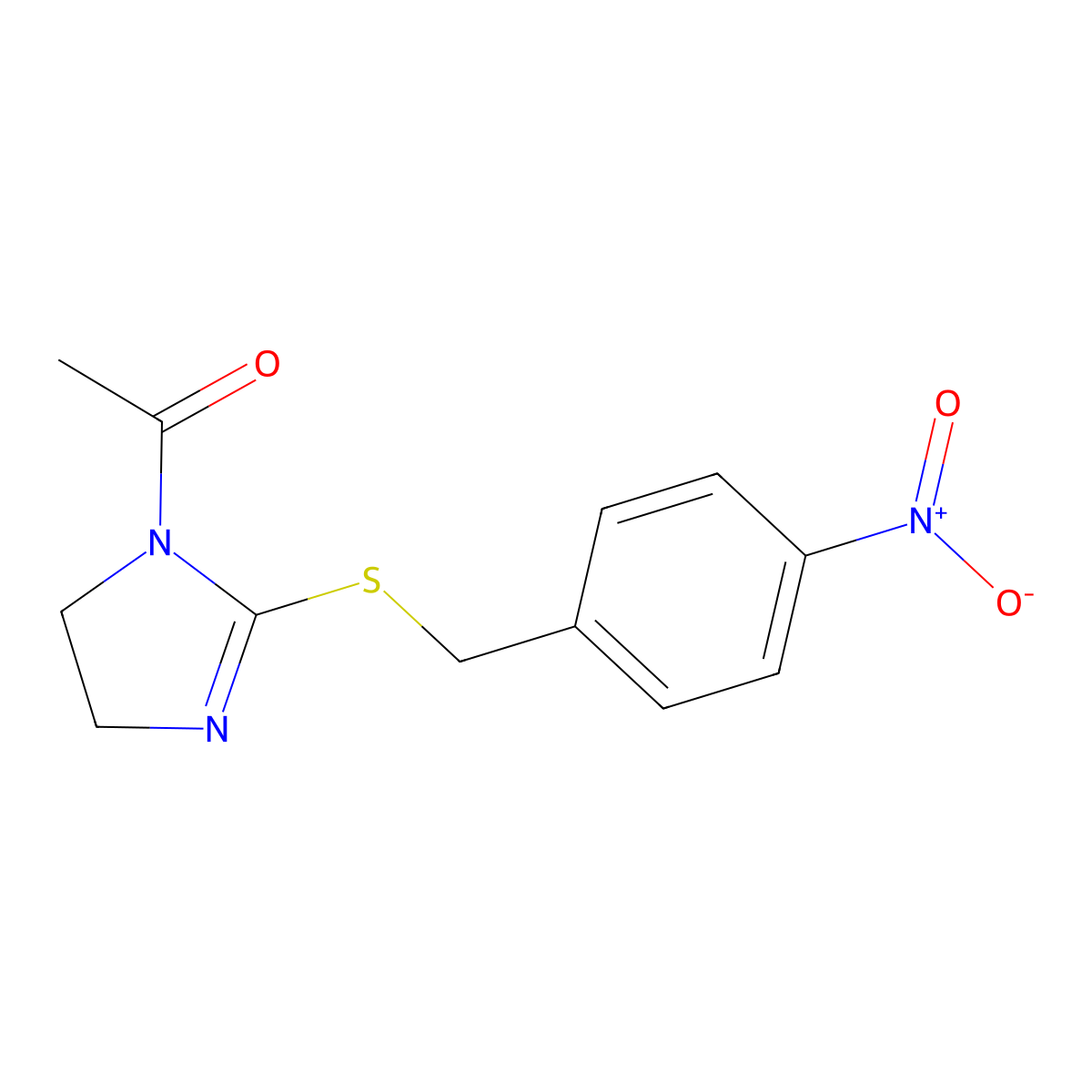 1-(2-((4-nitrobenzyl)thio)-4,5-dihydro-1H-imidazol-1-yl)ethanone molecular structure, CAS 851802-05-6