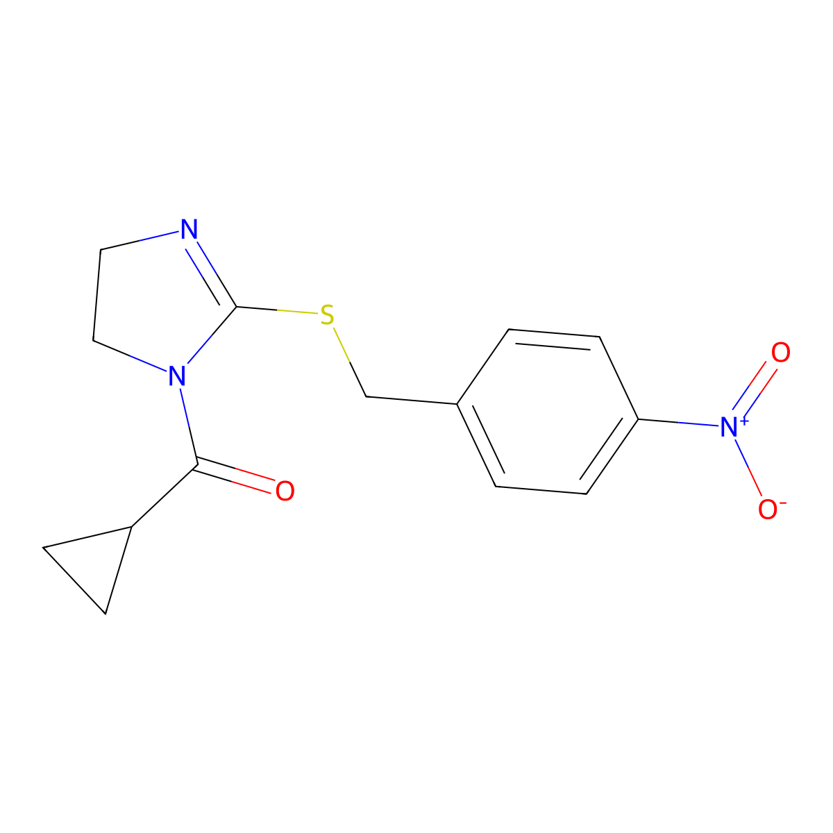 Cyclopropyl-[2-[(4-nitrophenyl)methylsulfanyl]-4,5-dihydroimidazol-1-yl]methanone molecular structure, CAS 851802-07-8