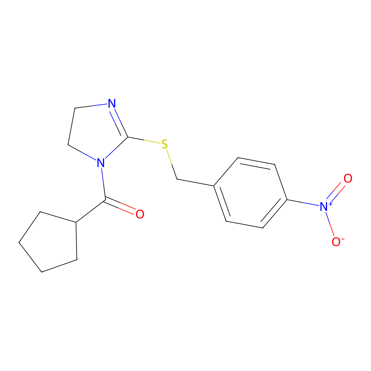 Cyclopentyl-[2-[(4-nitrophenyl)methylsulfanyl]-4,5-dihydroimidazol-1-yl]methanone molecular structure, CAS 851802-08-9