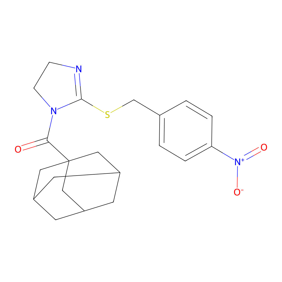 1-Adamantyl-[2-[(4-nitrophenyl)methylsulfanyl]-4,5-dihydroimidazol-1-yl]methanone molecular structure, CAS 851802-10-3