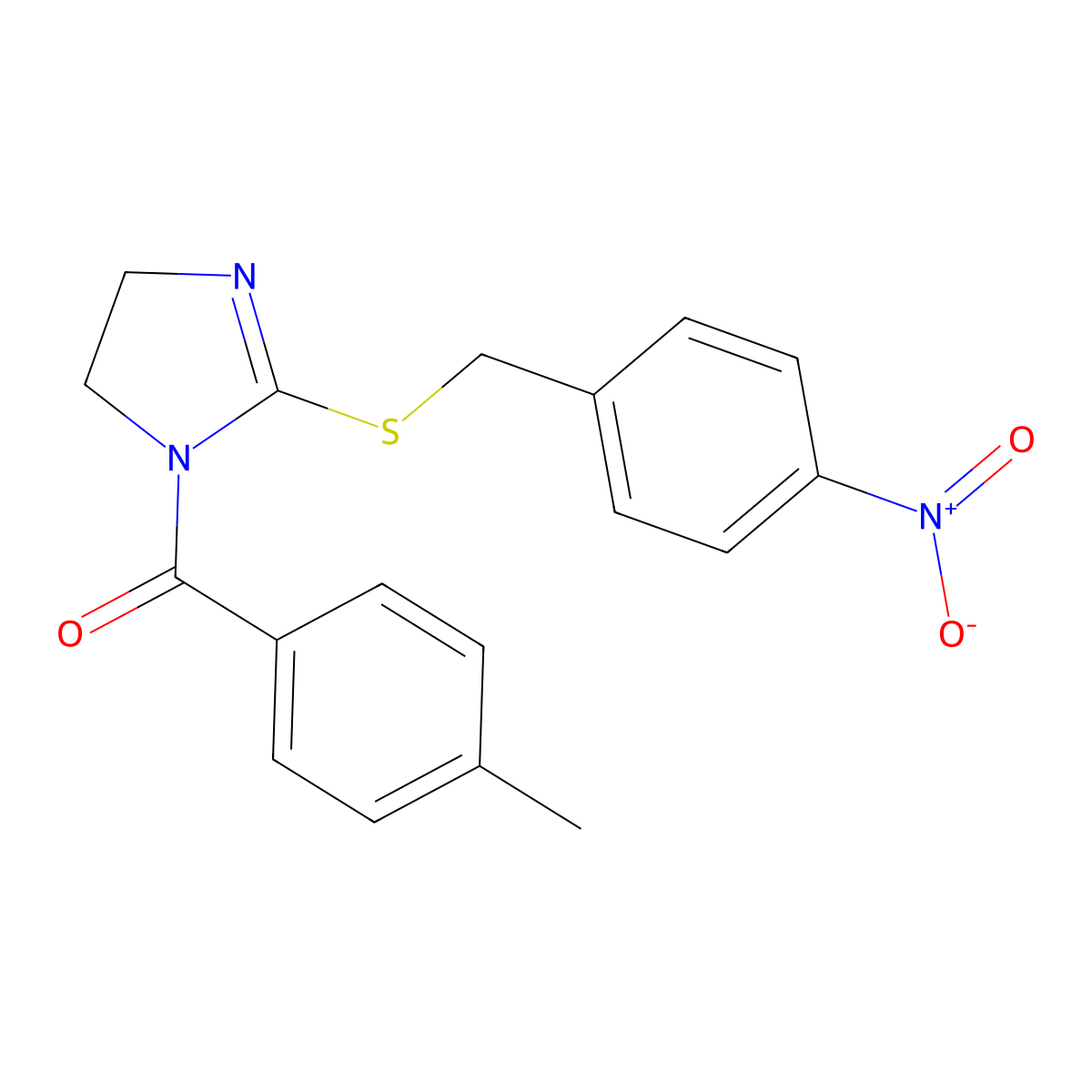(2-((4-nitrobenzyl)thio)-4,5-dihydro-1H-imidazol-1-yl)(p-tolyl)methanone molecular structure, CAS 851802-14-7