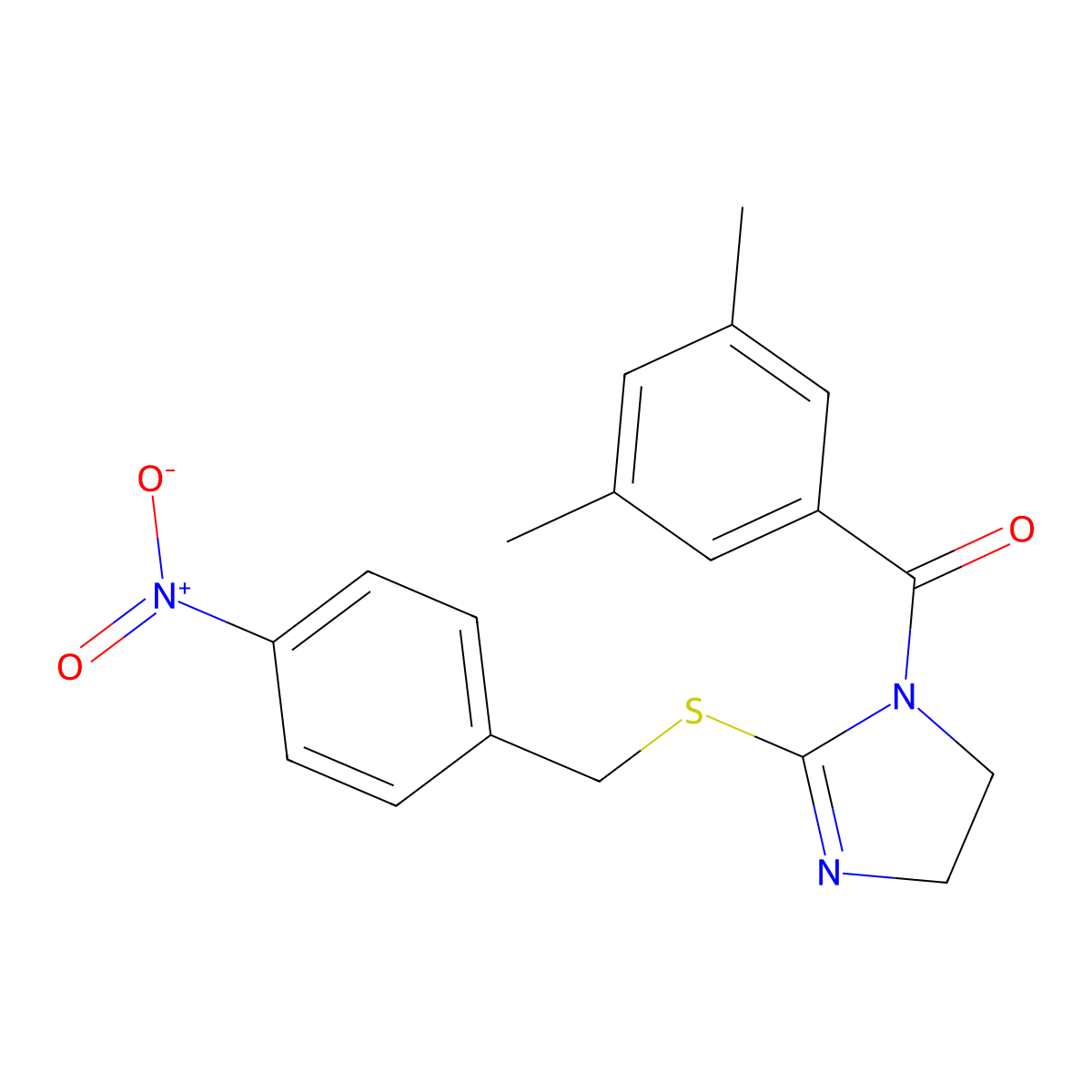 (3,5-Dimethylphenyl)-[2-[(4-nitrophenyl)methylsulfanyl]-4,5-dihydroimidazol-1-yl]methanone molecular structure, CAS 851802-15-8