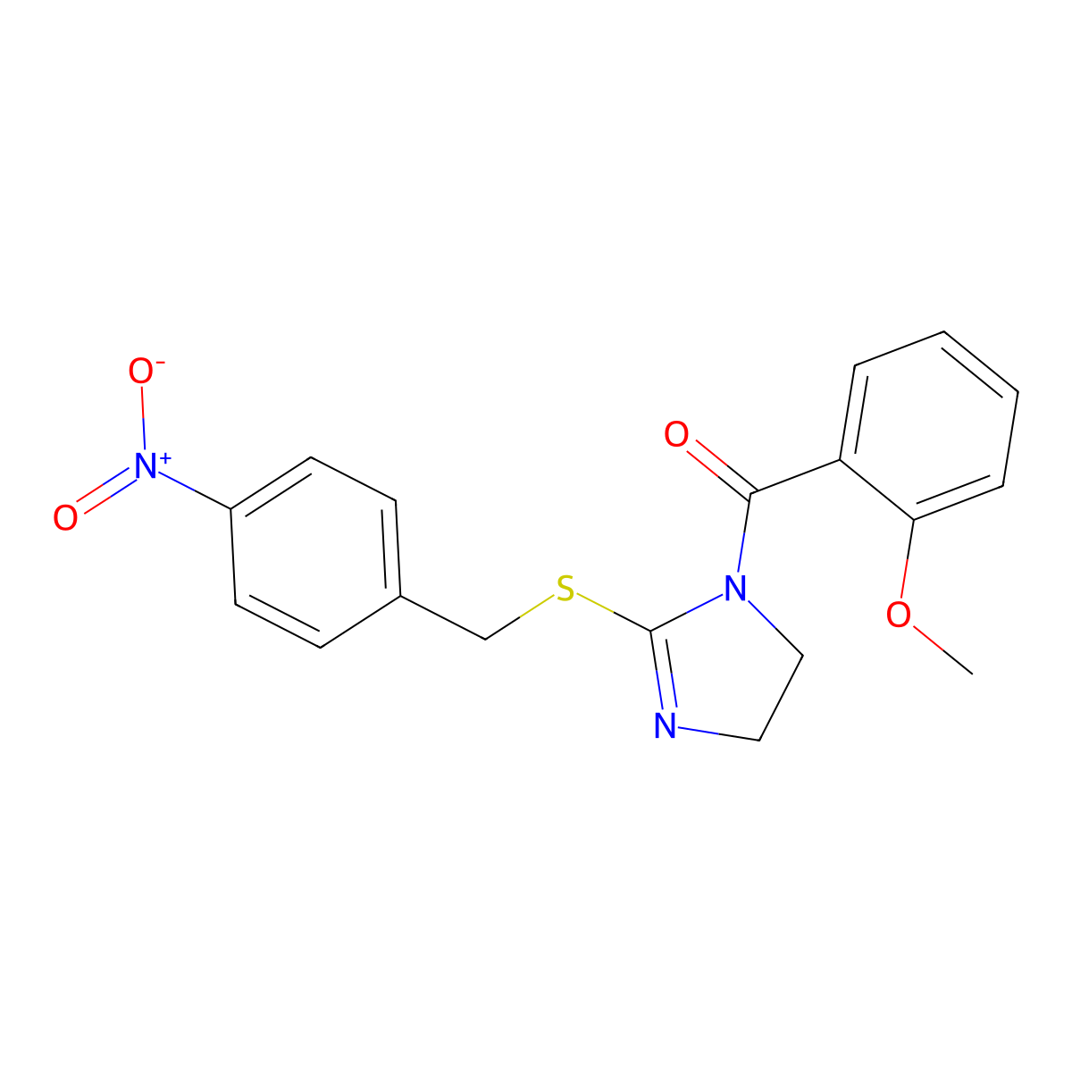 (2-methoxyphenyl)(2-((4-nitrobenzyl)thio)-4,5-dihydro-1H-imidazol-1-yl)methanone molecular structure, CAS 851802-17-0